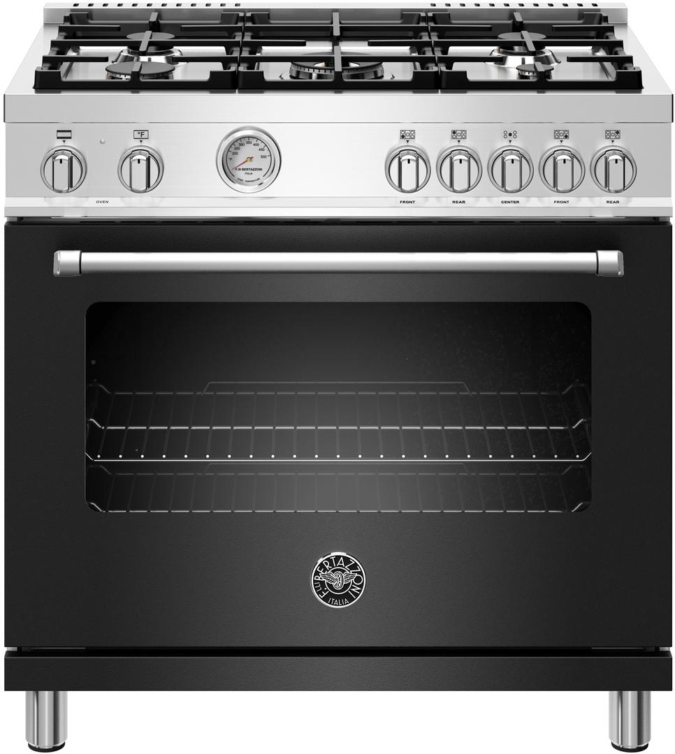 Bertazzoni Master Series 36" Matte Black Slide-In Dual Fuel (Natural Gas) Sealed Burner Range - Convection