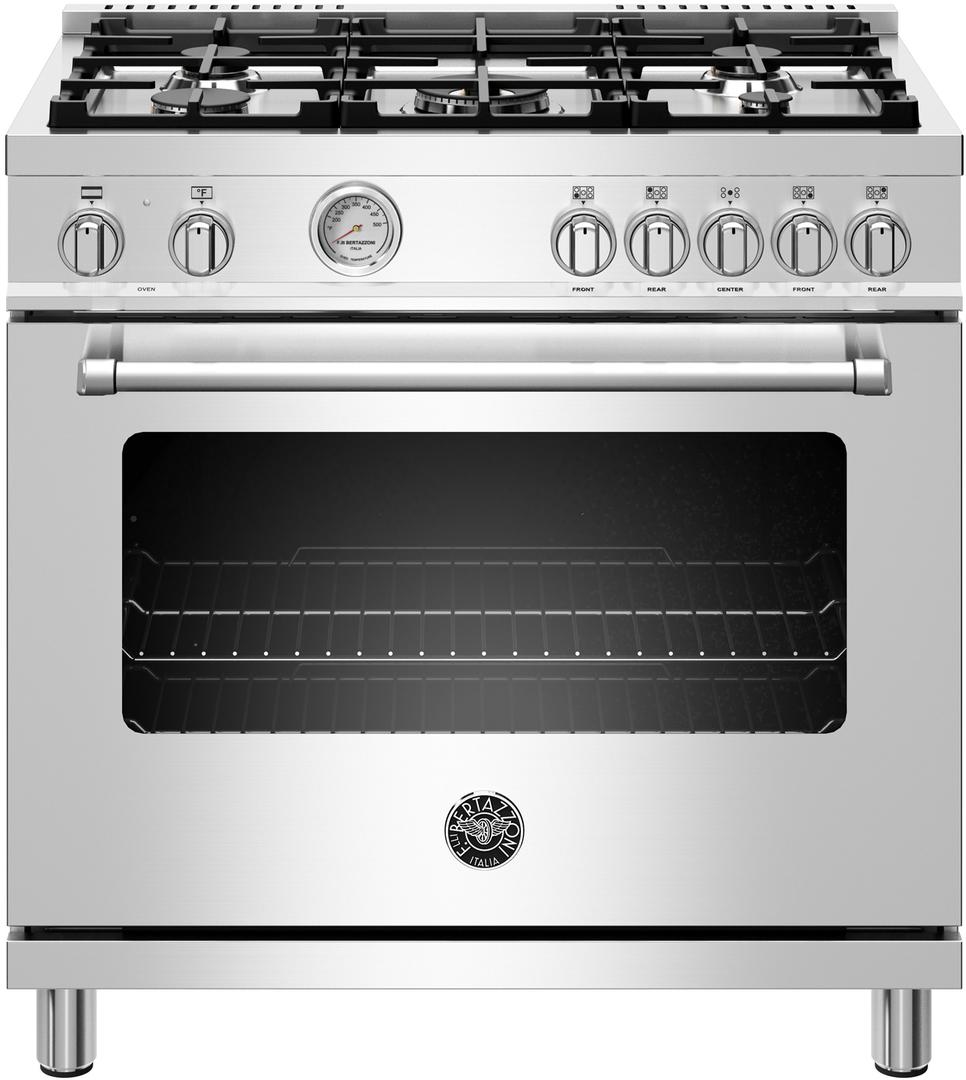 Bertazzoni Master Series 36" Stainless Steel Slide-In Dual Fuel (Natural Gas) Sealed Burner Range - Convection