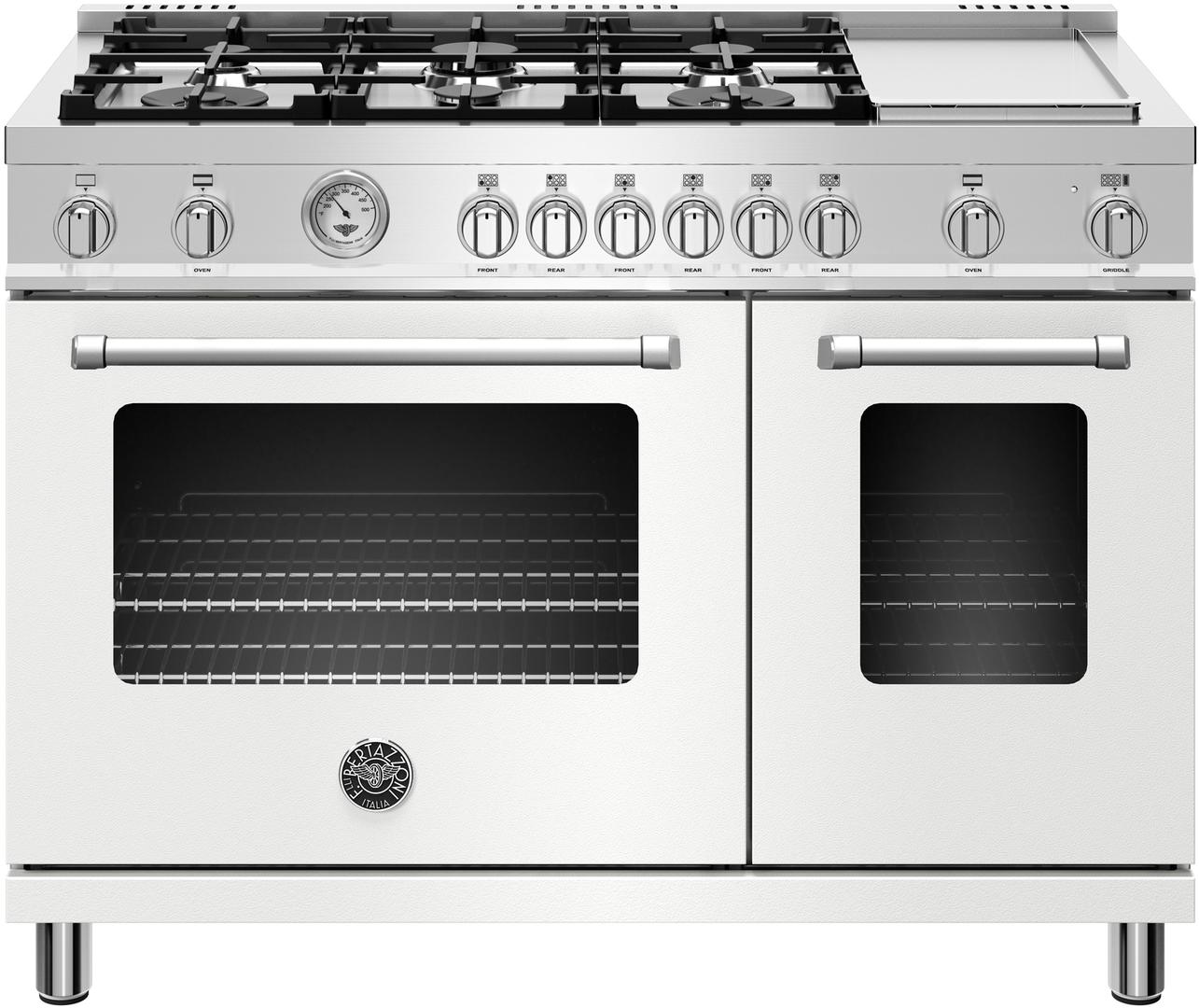 Bertazzoni Master Series 48" Bianco Matt Finish Sealed Burner Double Oven Gas Range With Griddle
