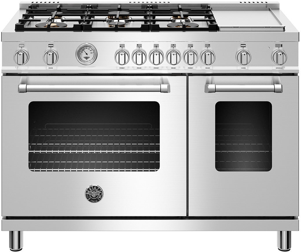 Bertazzoni Master Series 48" Stainless Steel Slide-In Natural Gas Sealed Burner Double Oven Range with Griddle - Convection