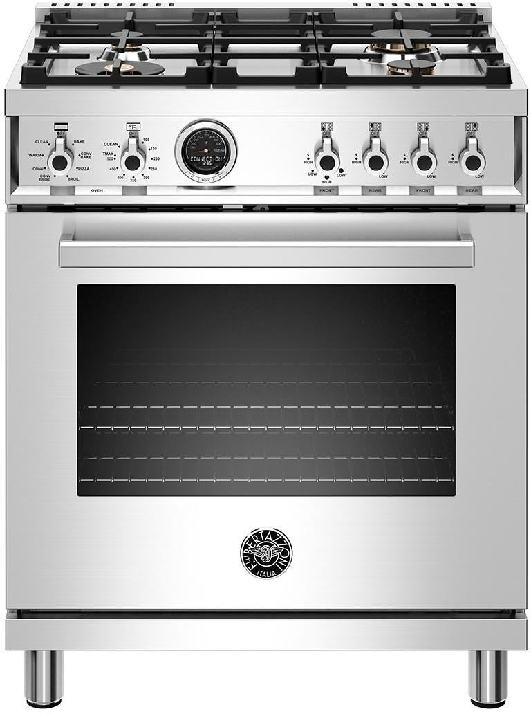 Bertazzoni Professional Series 30" Stainless Steel Slide-In Dual Fuel (Natural Gas) Sealed Burner Range with Self Clean - Convection