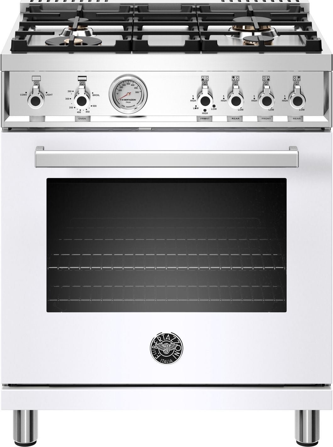 Bertazzoni Professional Series 30" Glossy White Slide-In Natural Gas Sealed Burner Range - Convection