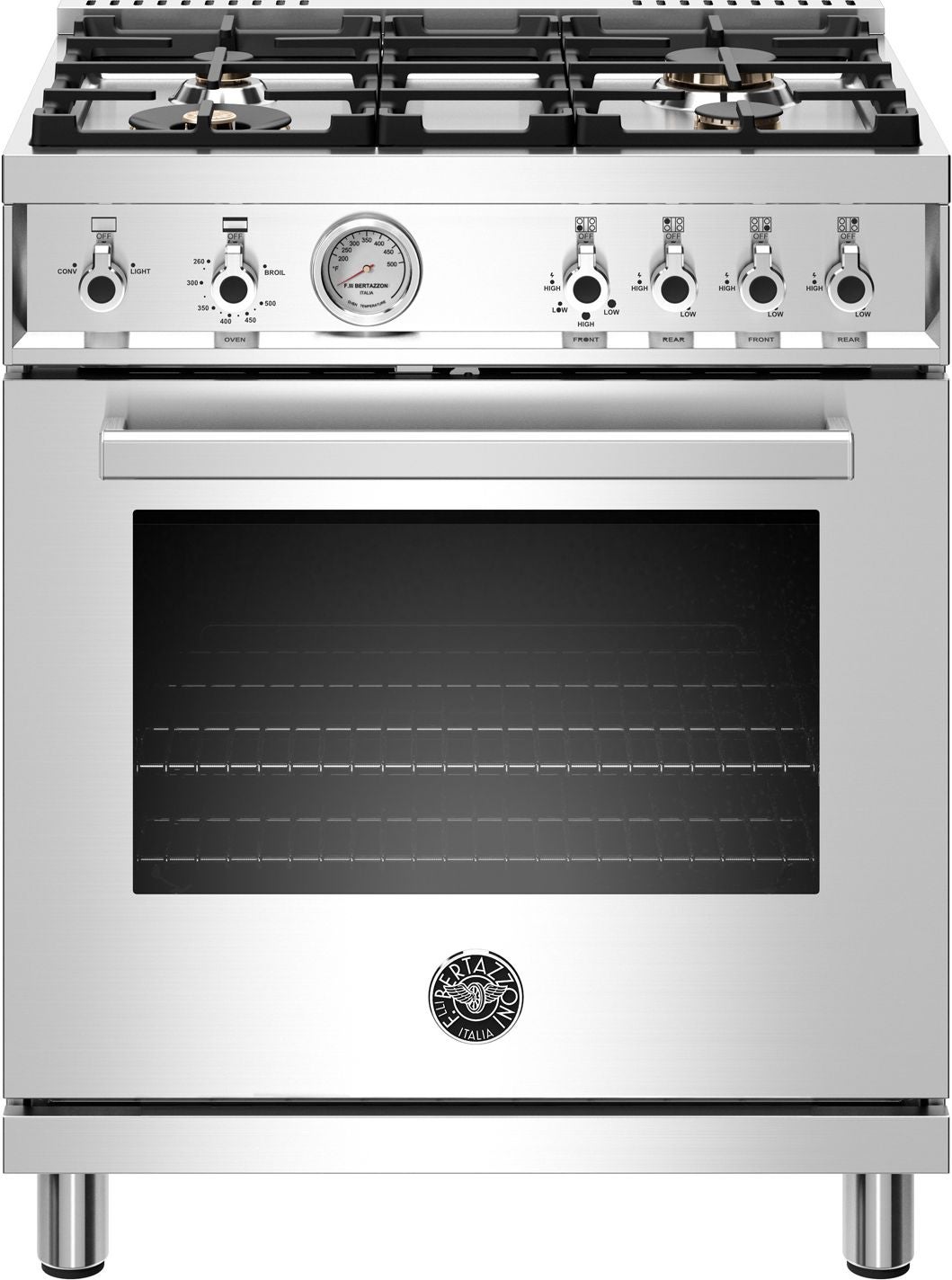Bertazzoni Professional Series 30" Stainless Steel Slide-In Natural Gas Sealed Burner Range - Convection