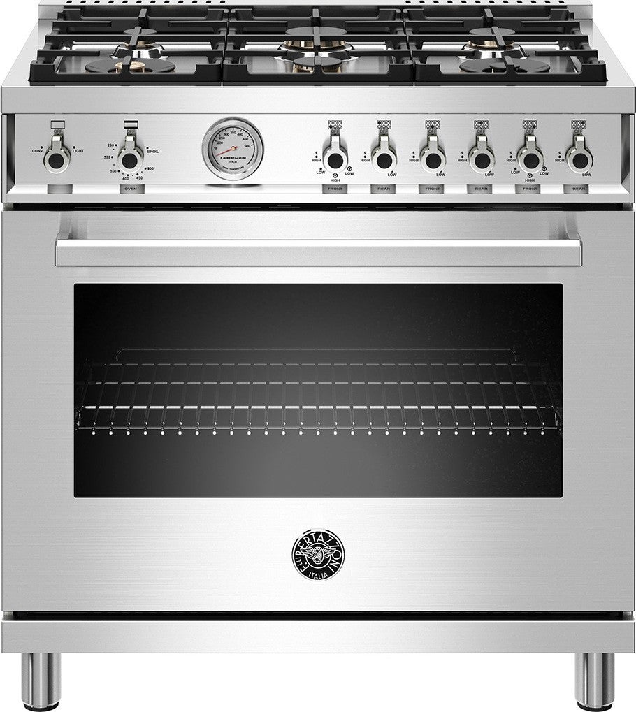 Bertazzoni Professional Series 36" Stainless Steel Slide-In Natural Gas Sealed Burner Range - Convection