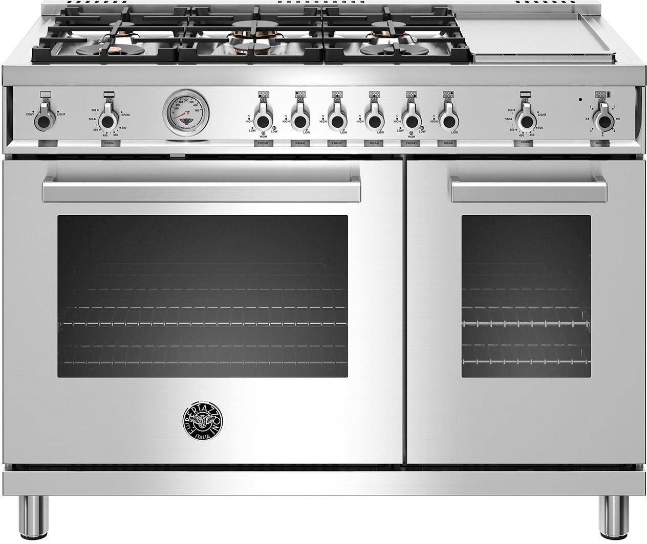 Bertazzoni Professional Series 48" Stainless Steel Slide-In Natural Gas Sealed Burner Double Oven Range with Griddle - Convection