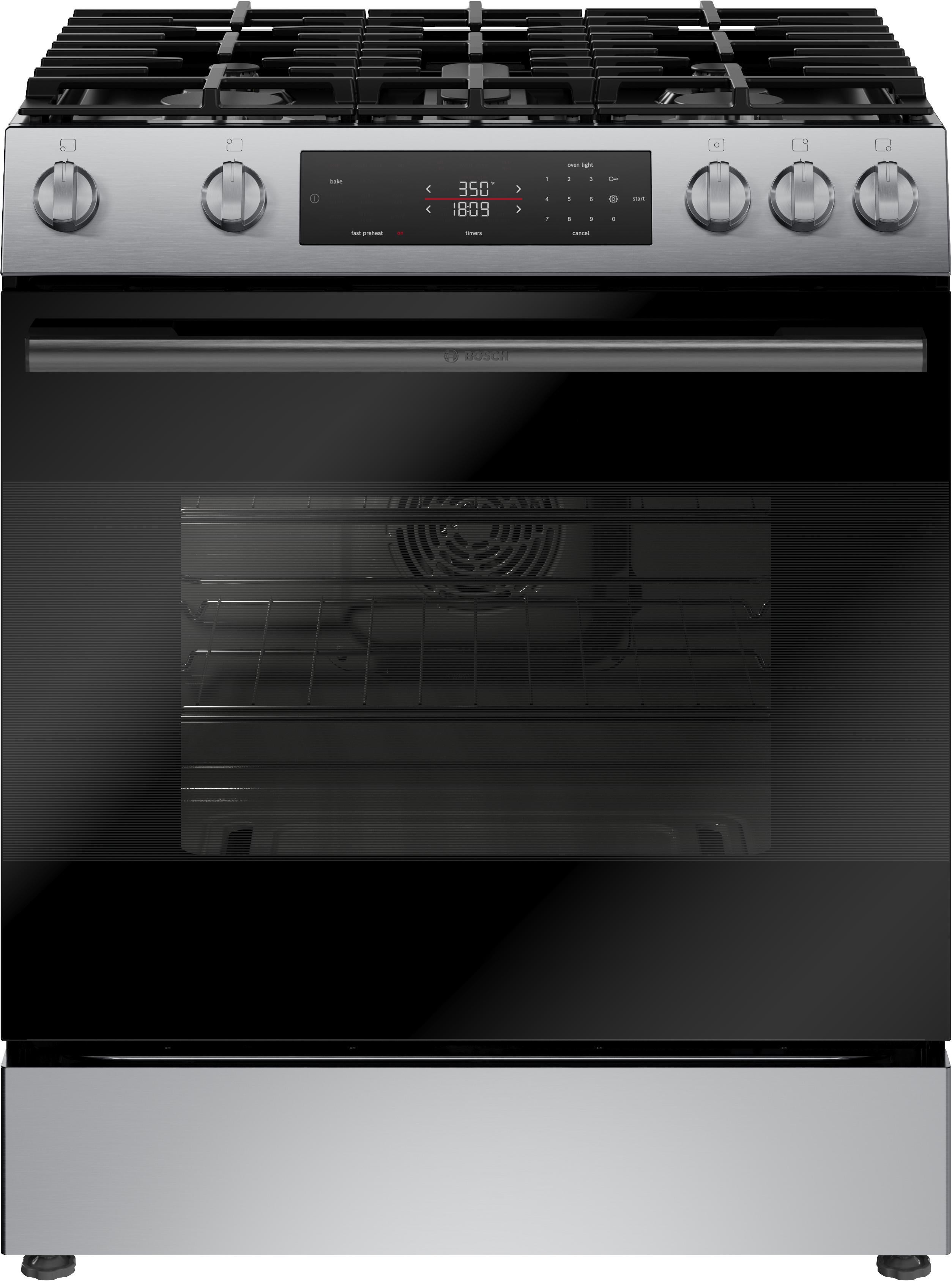 Bosch HGF1050MUC 100 Series, Gas Slide-In Range: Stainless Stainless Steel