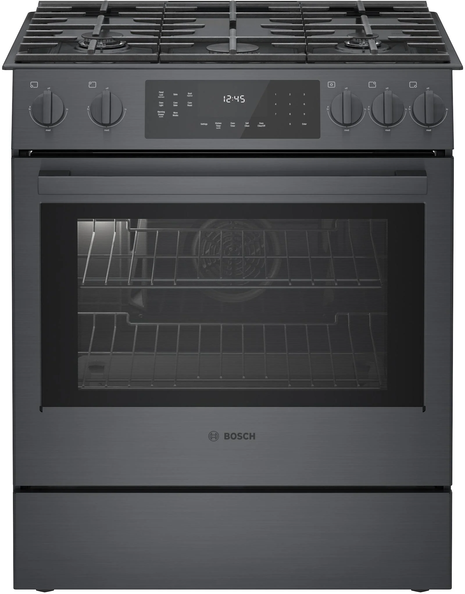 Bosch 800 30" Black Stainless Steel Sealed Burner Slide-In Natural Gas Range - Convection