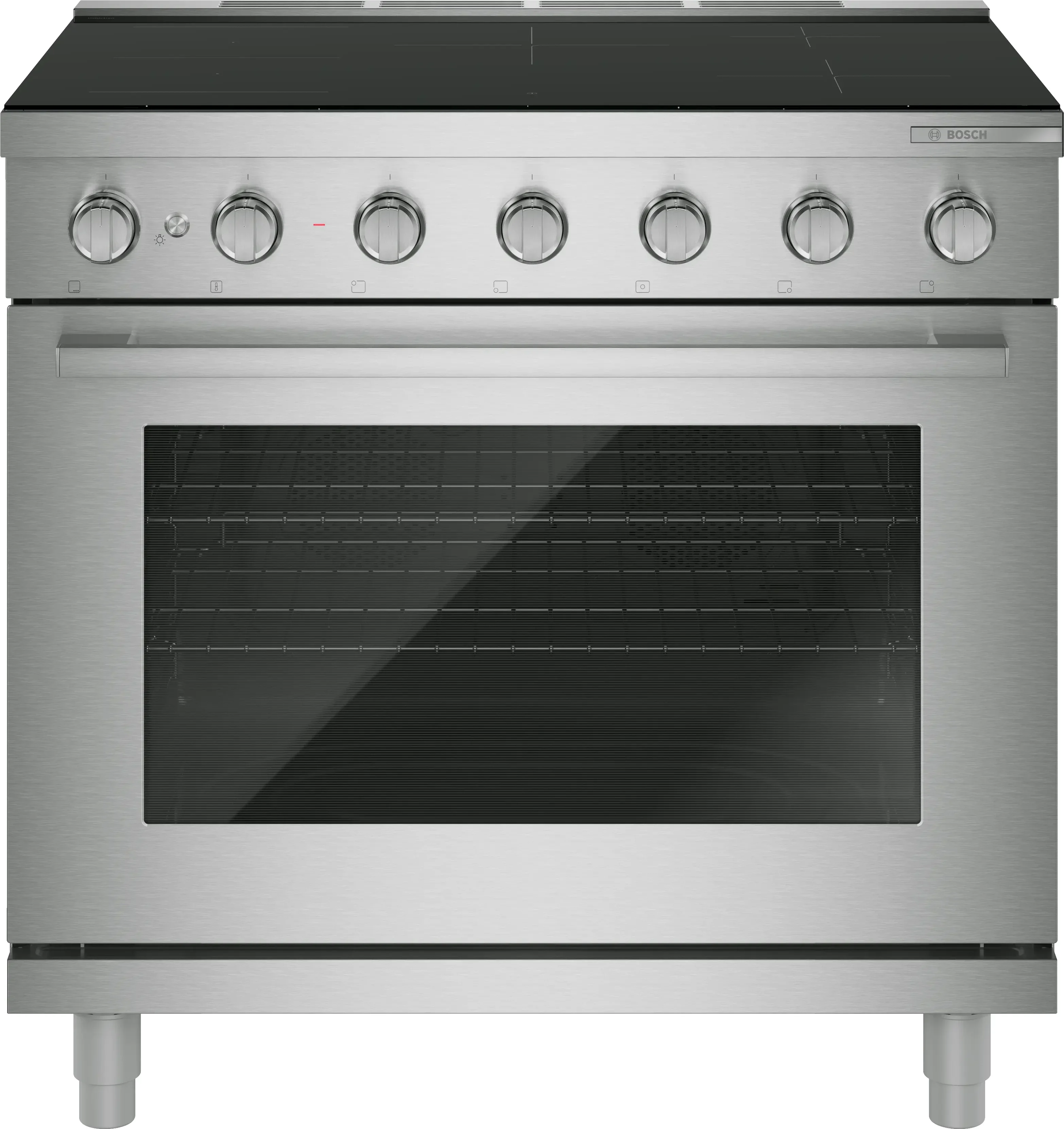 Bosch 36 Inch Freestanding Induction Range with 5 Elements, 5.4 cu. ft. Oven Capacity, Ceramic Glass Surface, CombiZone, Convection Multi-Rack, Steam-Assist Cleaning, 2 Interior Lights, Air Fry, and ADA Compliant: Stainless Steel