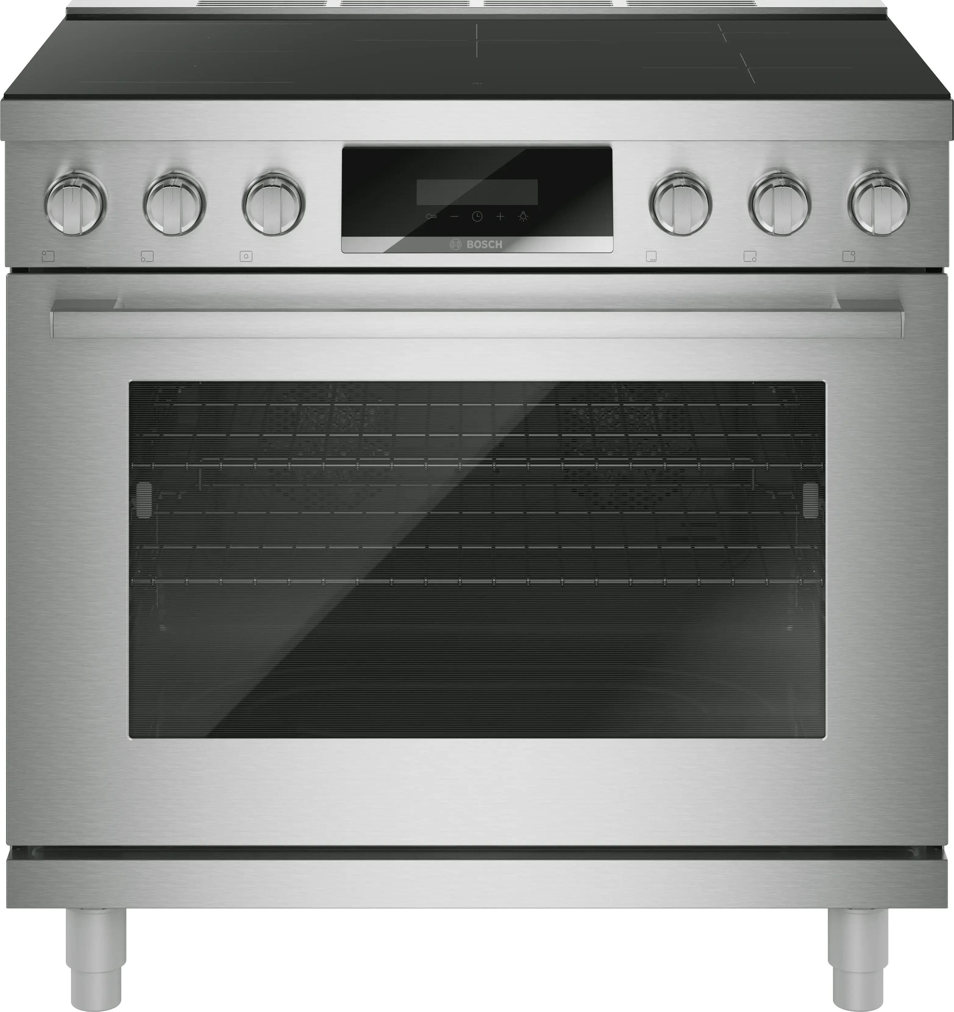 Bosch 36 Inch Slide-In Induction Range with 5 Elements, 3.7 cu. ft. Oven Capacity, 9 Cooking Modes, CombiZones, Convection Pro, and PreciseSelect® Controls: Stainless Steel