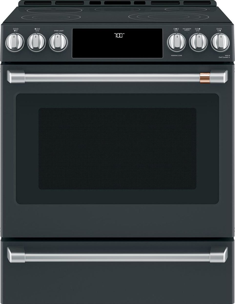 Cafe 30" Matte Black Smoothtop Self Cleaning Slide-In Range with Stainless Steel Handles- Convection - ADA Compliant