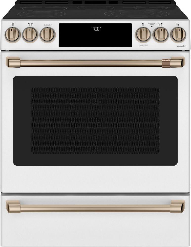 Cafe 30" Matte White Smoothtop Slide-in Range - Convection
