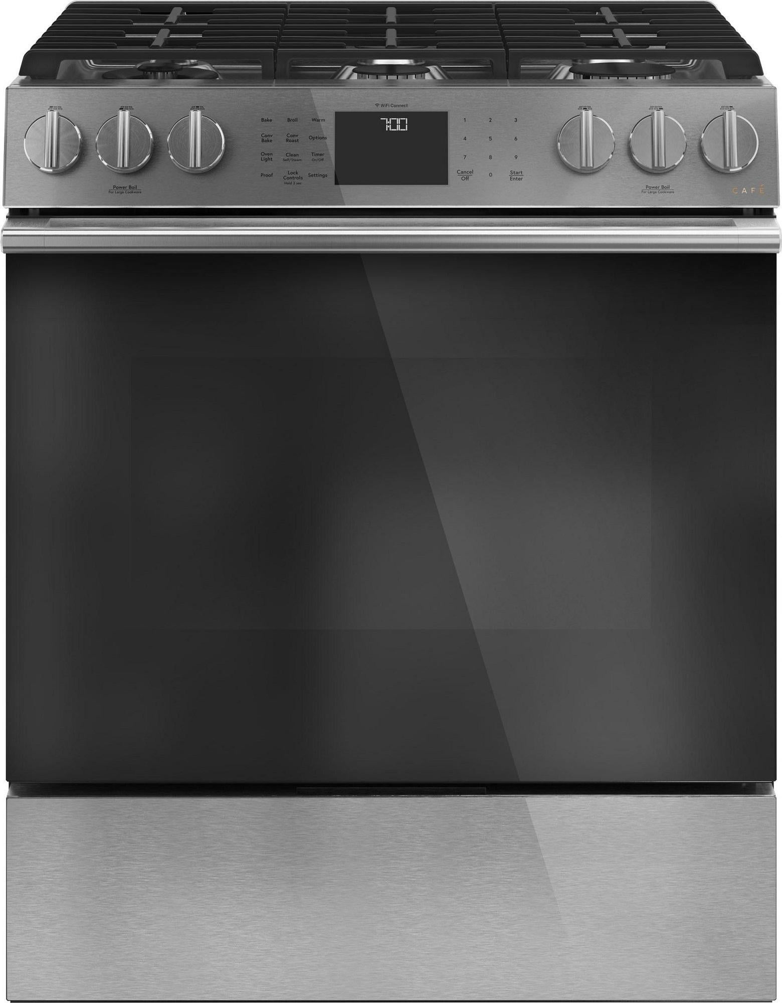 Cafe 30" Stainless Steel Natural Gas Sealed Burner Slide-In Range - Convection - ADA Compliant