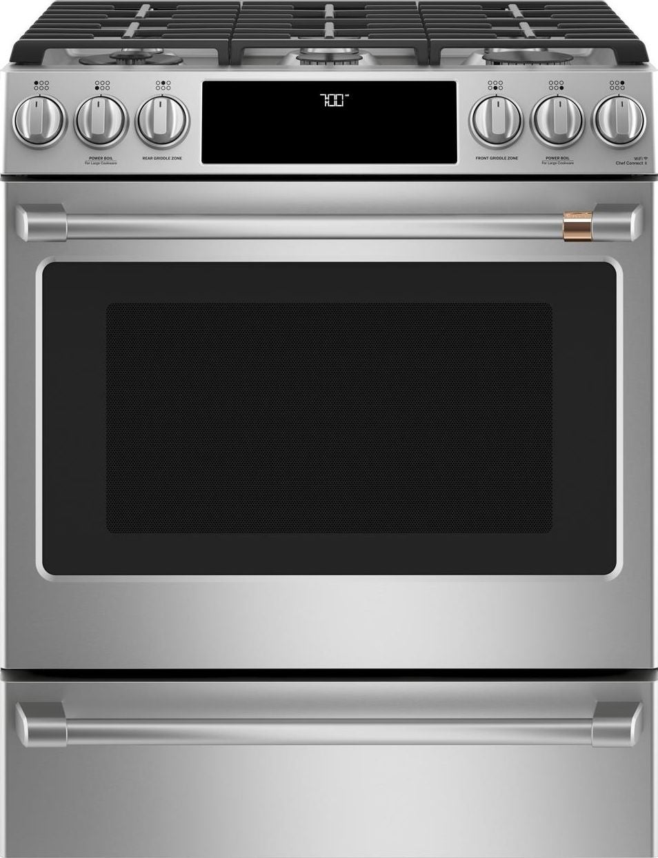 Cafe 30" Stainless Steel Sealed Burner Slide-In Natural Gas Range - Convection