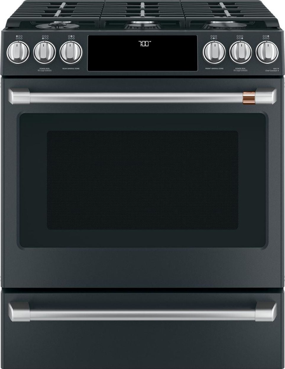 Cafe 30" Matte Black Natural Gas Sealed Burner Slide-In Range - Convection - ADA Compliant