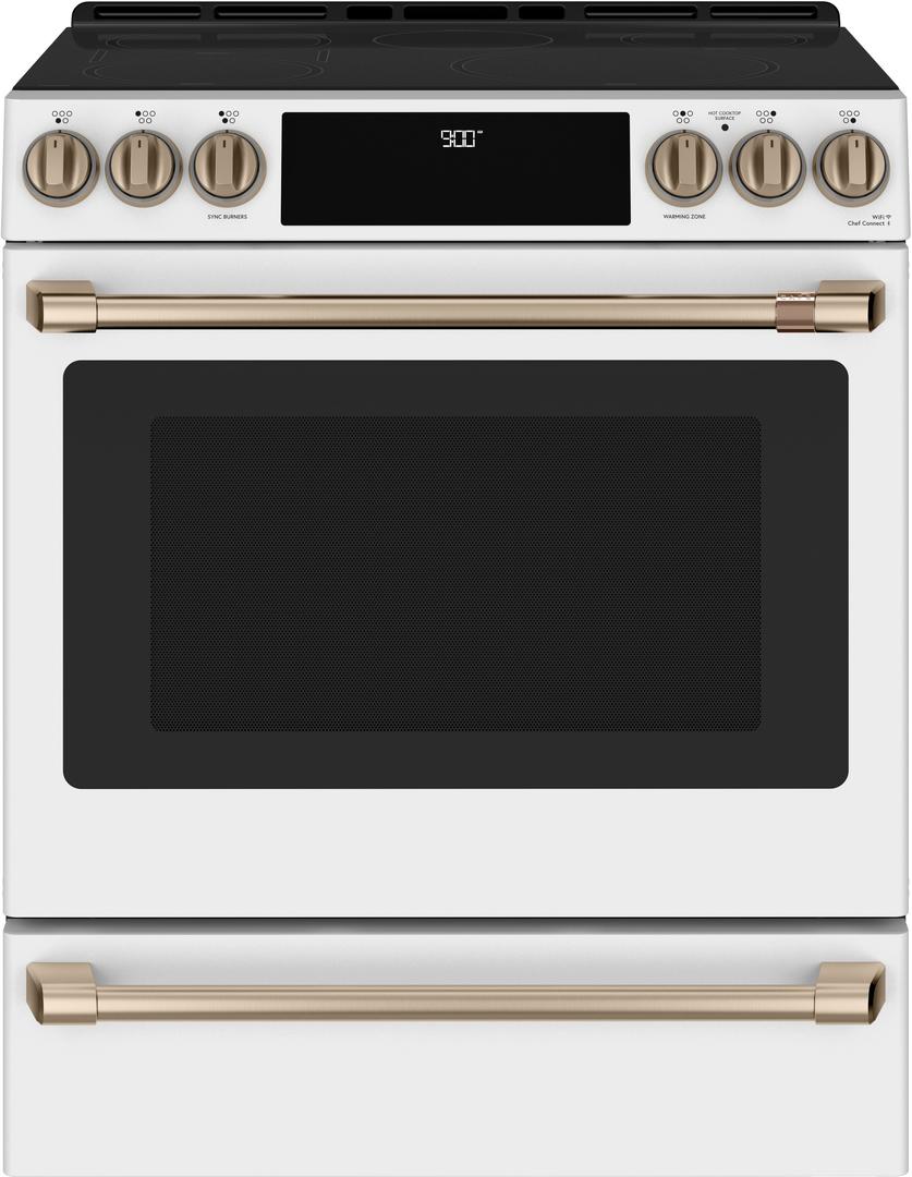 Cafe 30" White Smoothtop Electric Slide-In Range - Convection