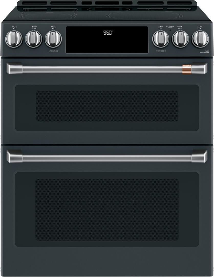 Cafe 30" Matte Black Induction Self Cleaning Slide-In Double Oven Range - Convection - ADA Compliant