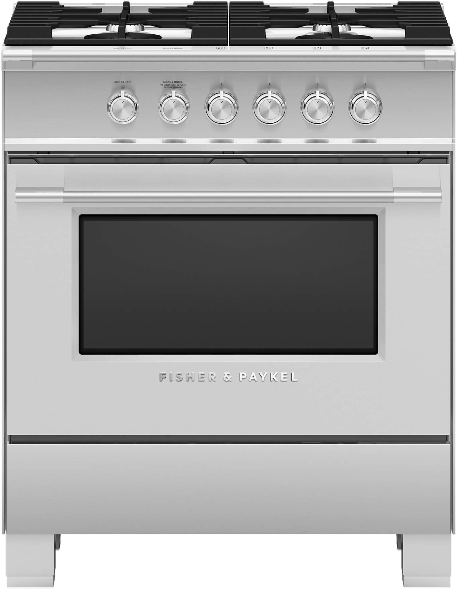 Fisher Paykel Classic 30" Brushed Stainless Steel with Black Glass Natural Gas Sealed Burner Range - Convection
