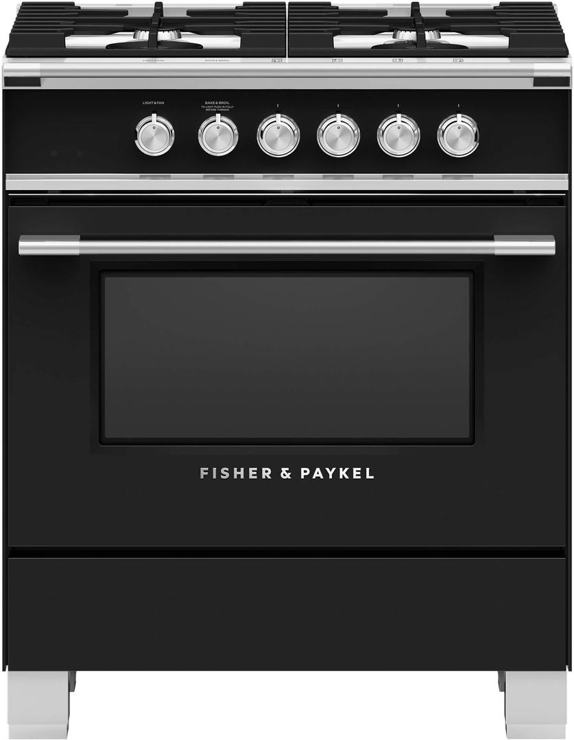 Fisher Paykel Classic 30" Black Dual Fuel (Natural Gas) Sealed Burner Range with Warming Drawer & Self Clean - Convection