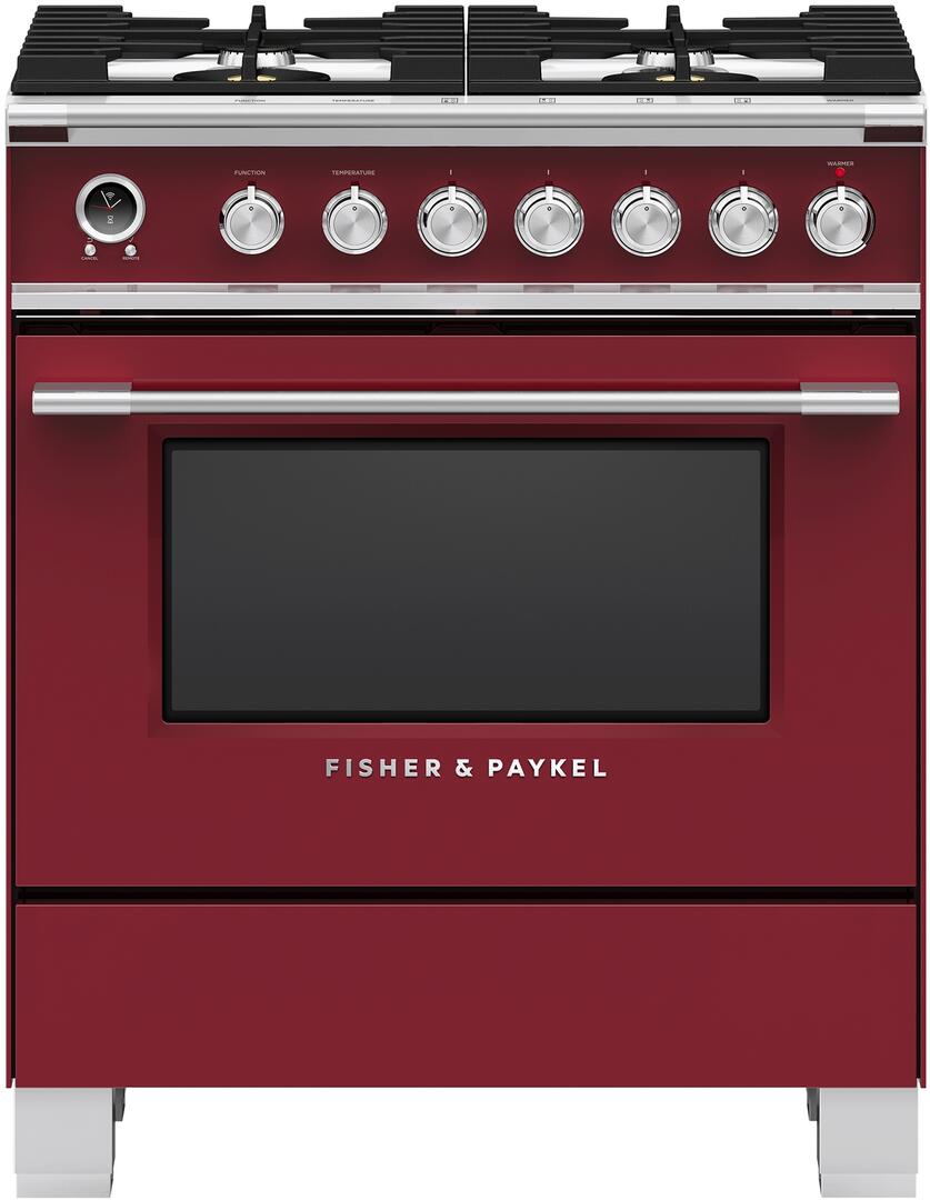 Fisher Paykel Classic 30" Red Dual Fuel (Natural Gas) Sealed Burner Range with Warming Drawer & Self Clean - Convection