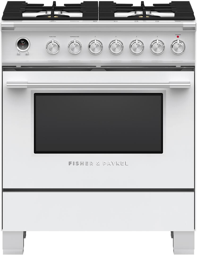 Fisher Paykel Classic 30" White Dual Fuel (Natural Gas) Sealed Burner Range with Warming Drawer & Self Clean - Convection