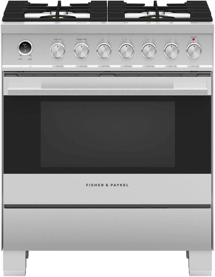 Fisher Paykel Contemporary 30" Brushed Stainless Steel Dual Fuel (Natural Gas) Sealed Burner with Warming Drawer & Self Clean - Convection
