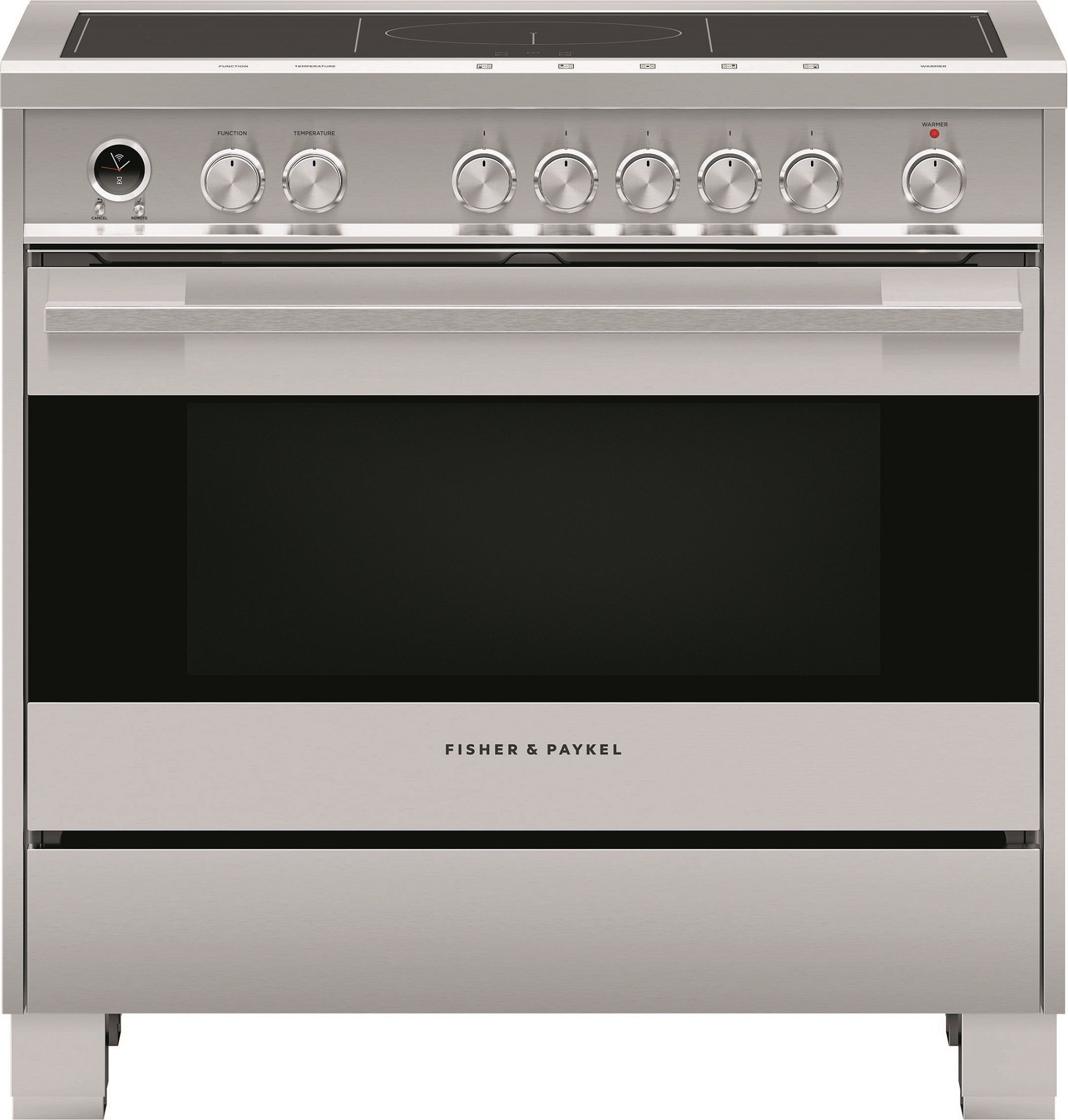 Fisher Paykel Contemporary 36" Brushed Stainless Steel Smoothtop Induction Range with Warming Drawer & Self Clean - Convection