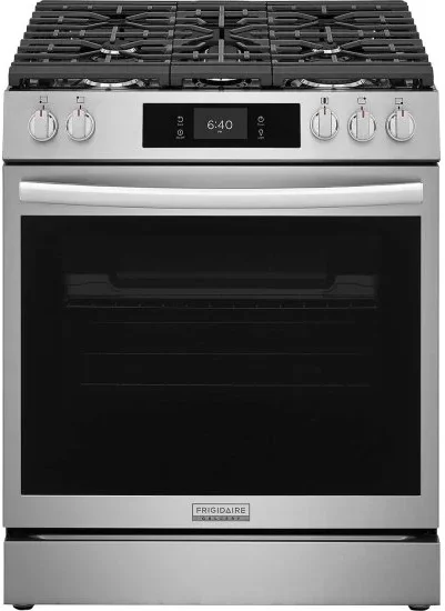 Frigidaire 30 Inch Slide-In Gas Range With Stone-Baked Pizza And 15+ Cooking Modes: Stainless Steel