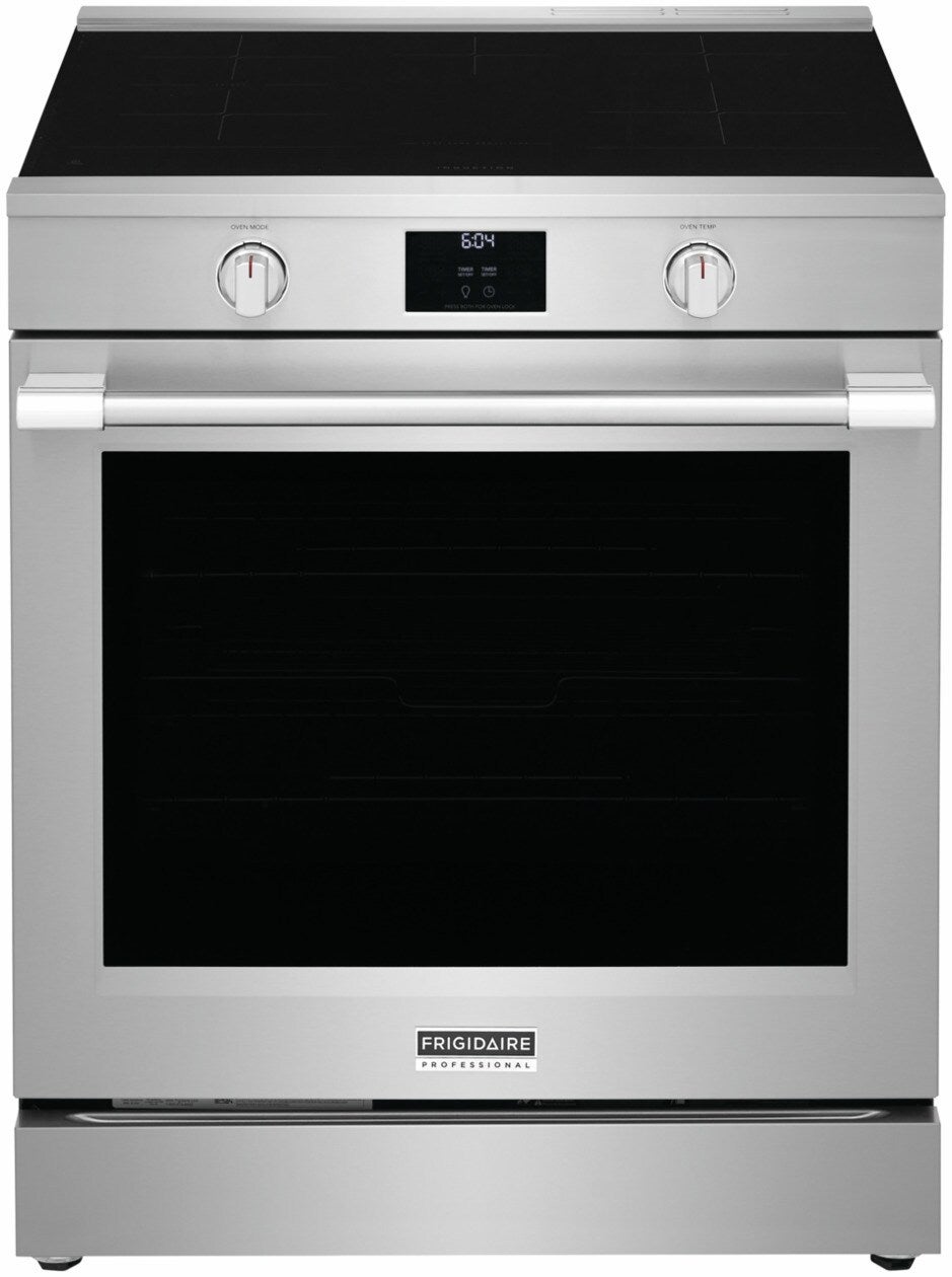 Frigidaire Professional 30 Inch Slide-In Induction Range with 5 Elements, 6.2 cu. ft. Total Convection Oven, Bridge Element, Storage Drawer, No Preheat + Air Fry, Self & Steam Clean, ADA Compliant, and Star-K: Stainless Steel