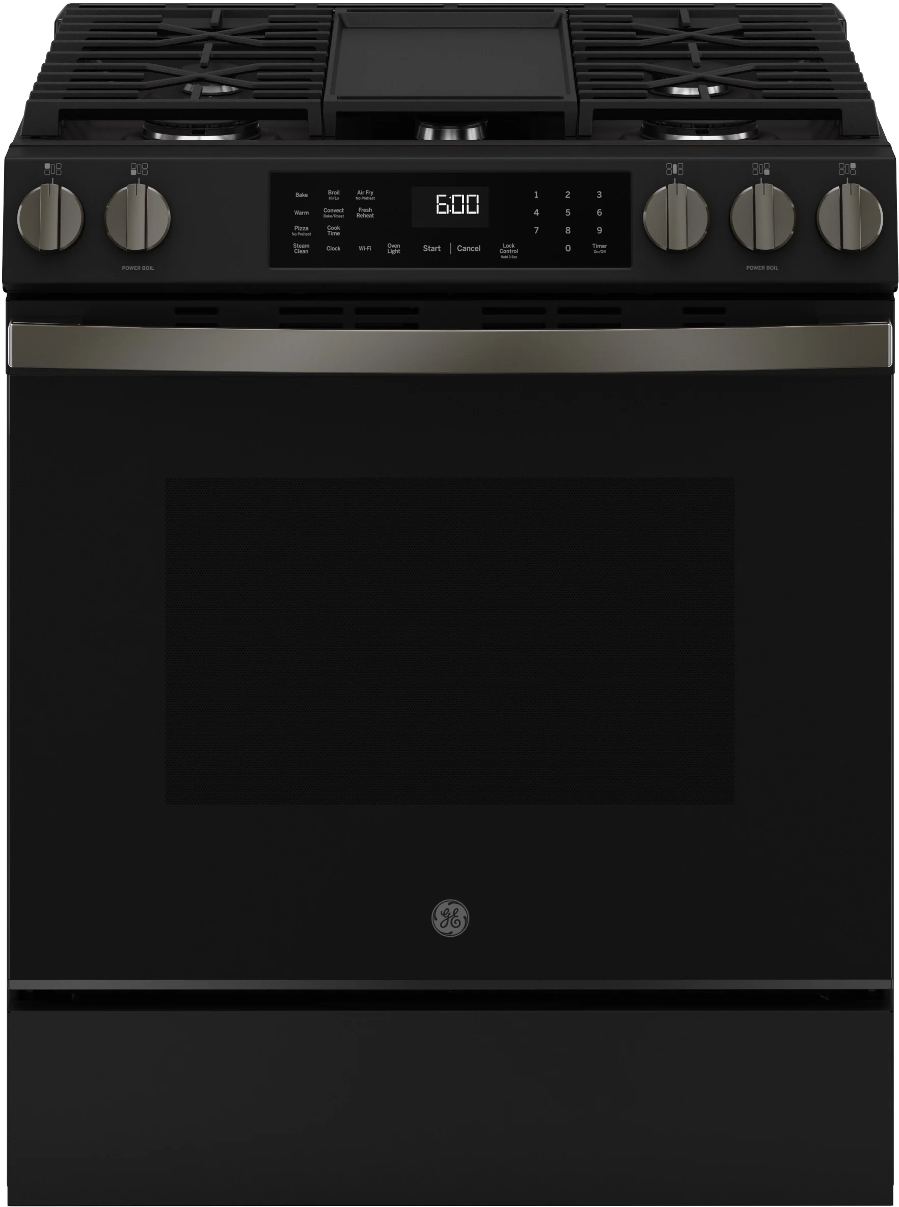 30" Slide-In Front-Control Convection Gas Range with No Preheat Air Fry and EasyWash™ Oven Tray: Black Slate