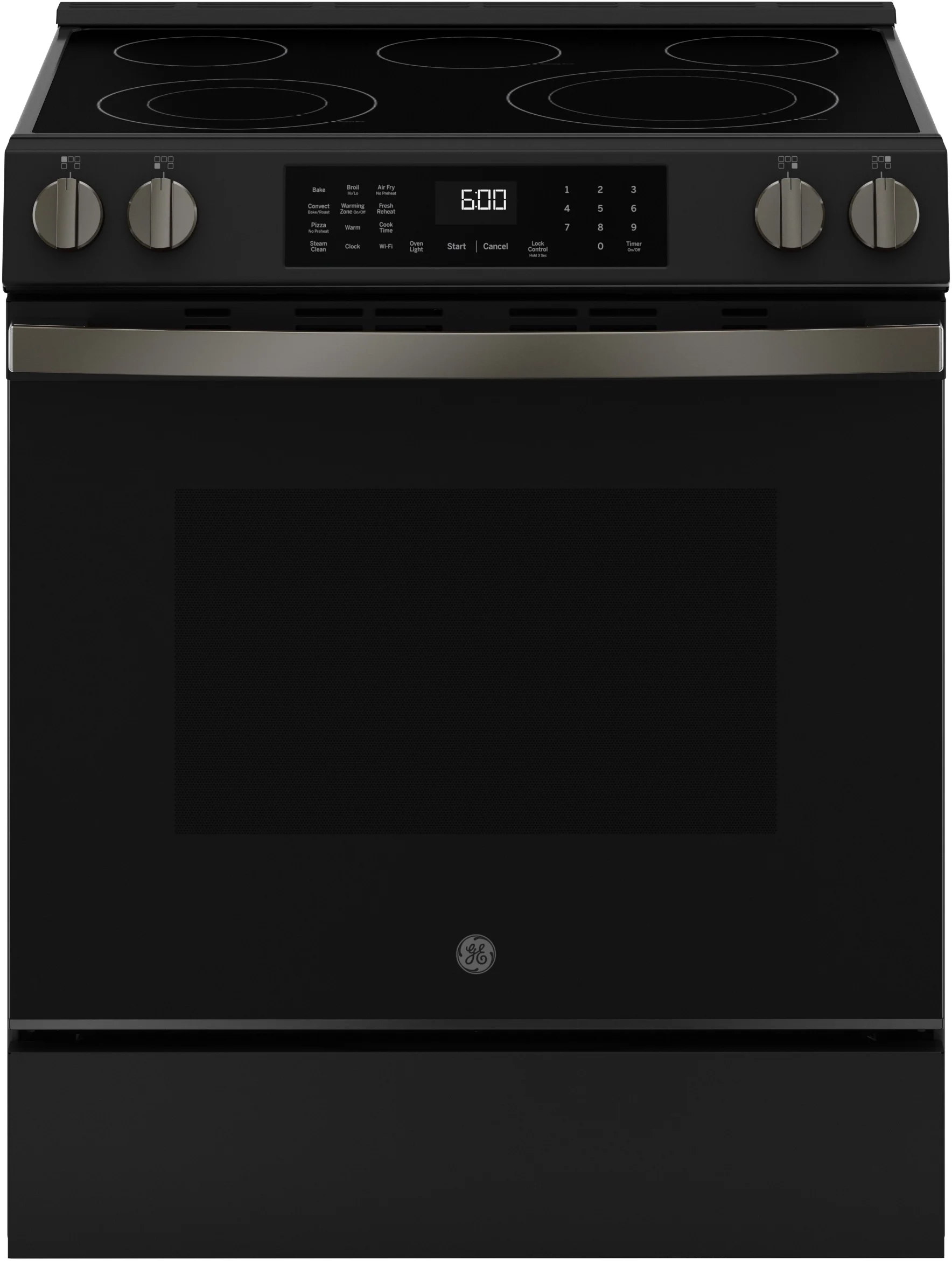 30 Inch Slide-In Electric Smart Range with 5 Smoothtop Elements, 5.3 cu. ft. Convection Oven, Power Boil™ Burner, Warming Zone, Storage Drawer, Sabbath Mode, Steam Clean, and ADA Compliant: Black Slate
