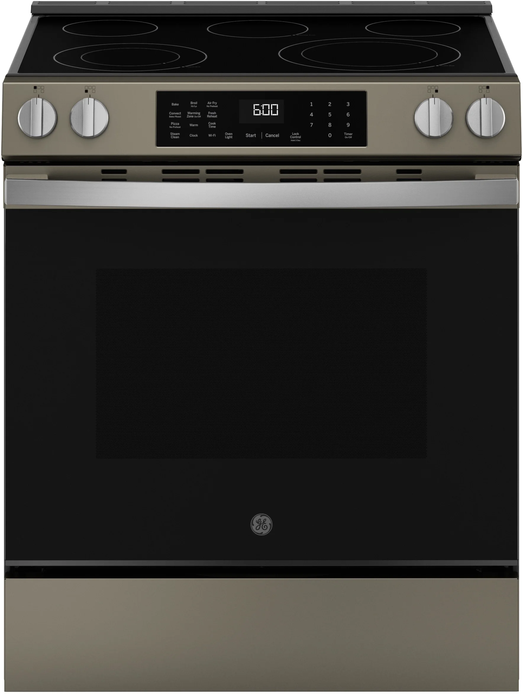 30 Inch Slide-In Electric Smart Range with 5 Smoothtop Elements, 5.3 cu. ft. Convection Oven, Power Boil™ Burner, Warming Zone, Storage Drawer, Sabbath Mode, Steam Clean, and ADA Compliant: Slate With Stainless Handle