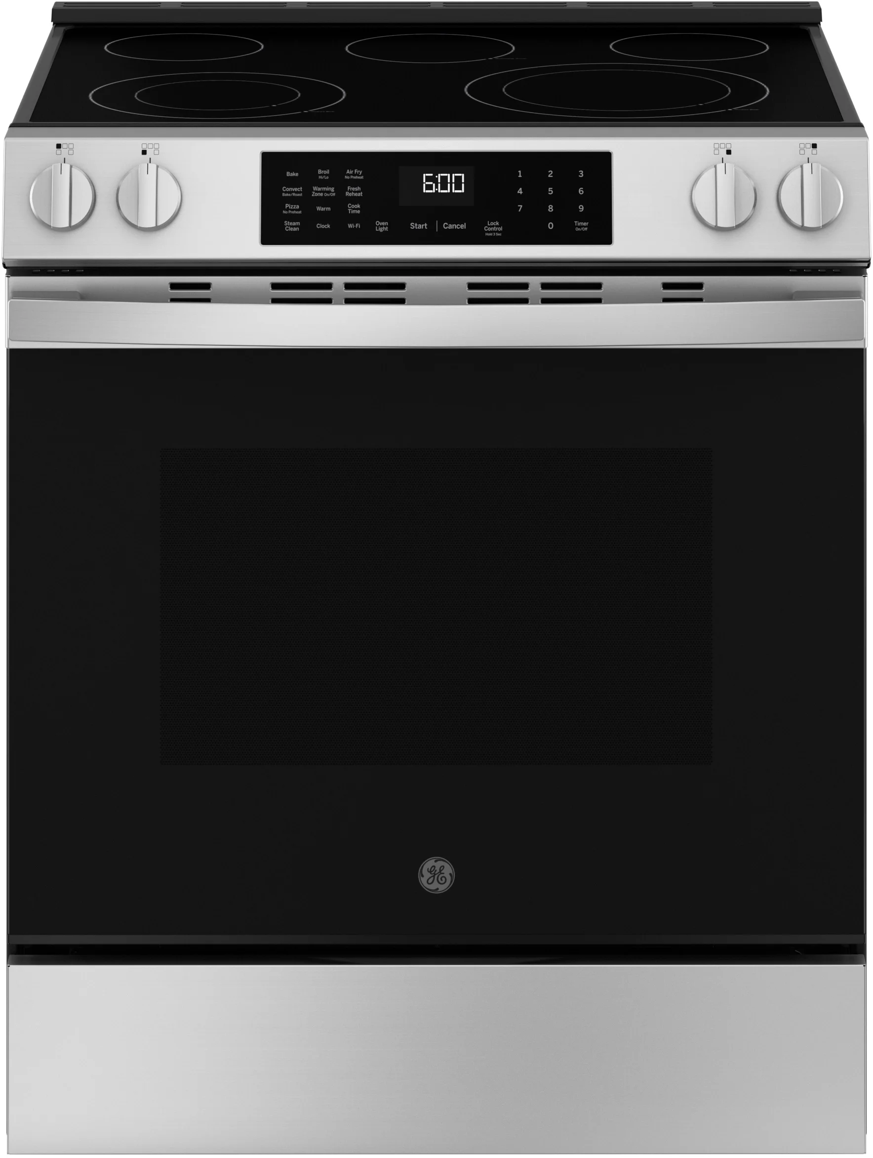 30 Inch Slide-In Electric Smart Range with 5 Smoothtop Elements, 5.3 cu. ft. Convection Oven, Power Boil™ Burner, Warming Zone, Storage Drawer, Sabbath Mode, Steam Clean, and ADA Compliant: Anti Fingerprint Stainless