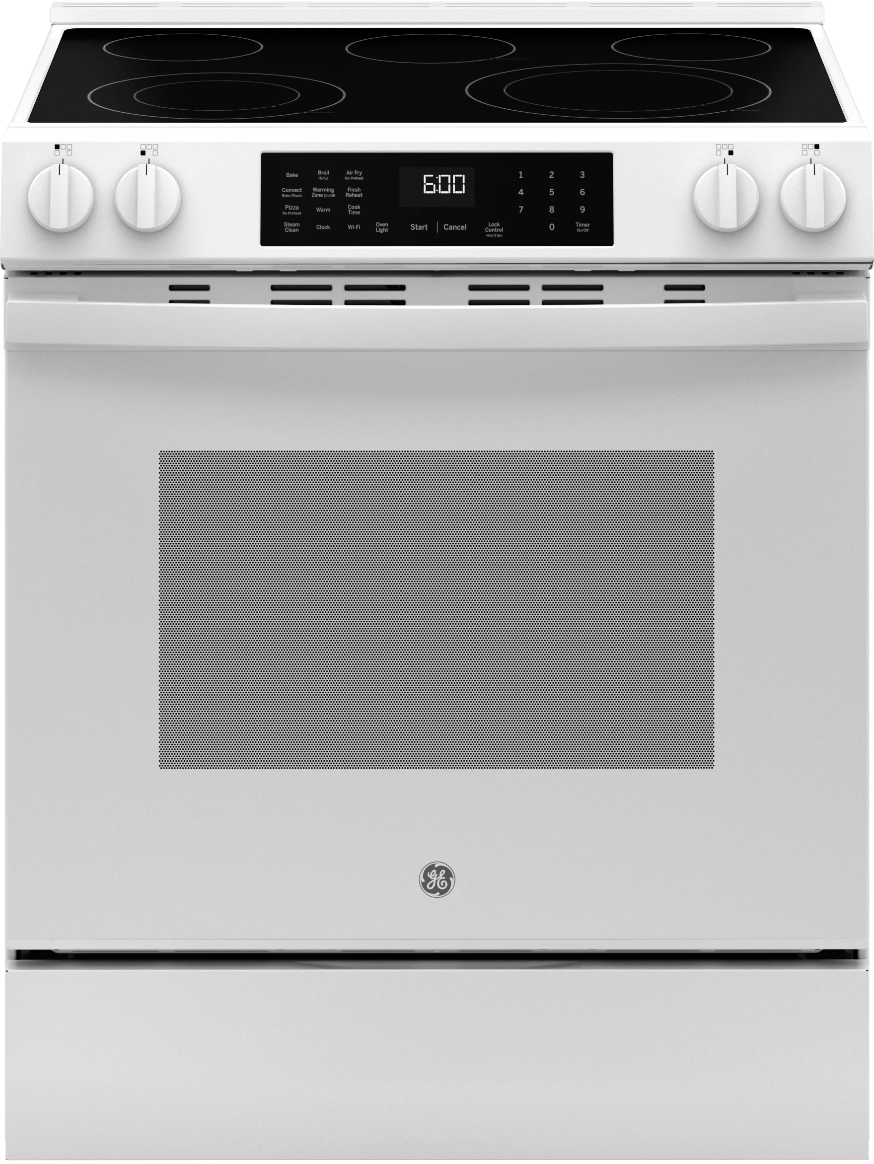 30 Inch Slide-In Electric Smart Range with 5 Smoothtop Elements, 5.3 cu. ft. Convection Oven, Power Boil™ Burner, Warming Zone, Storage Drawer, Sabbath Mode, Steam Clean, and ADA Compliant: White