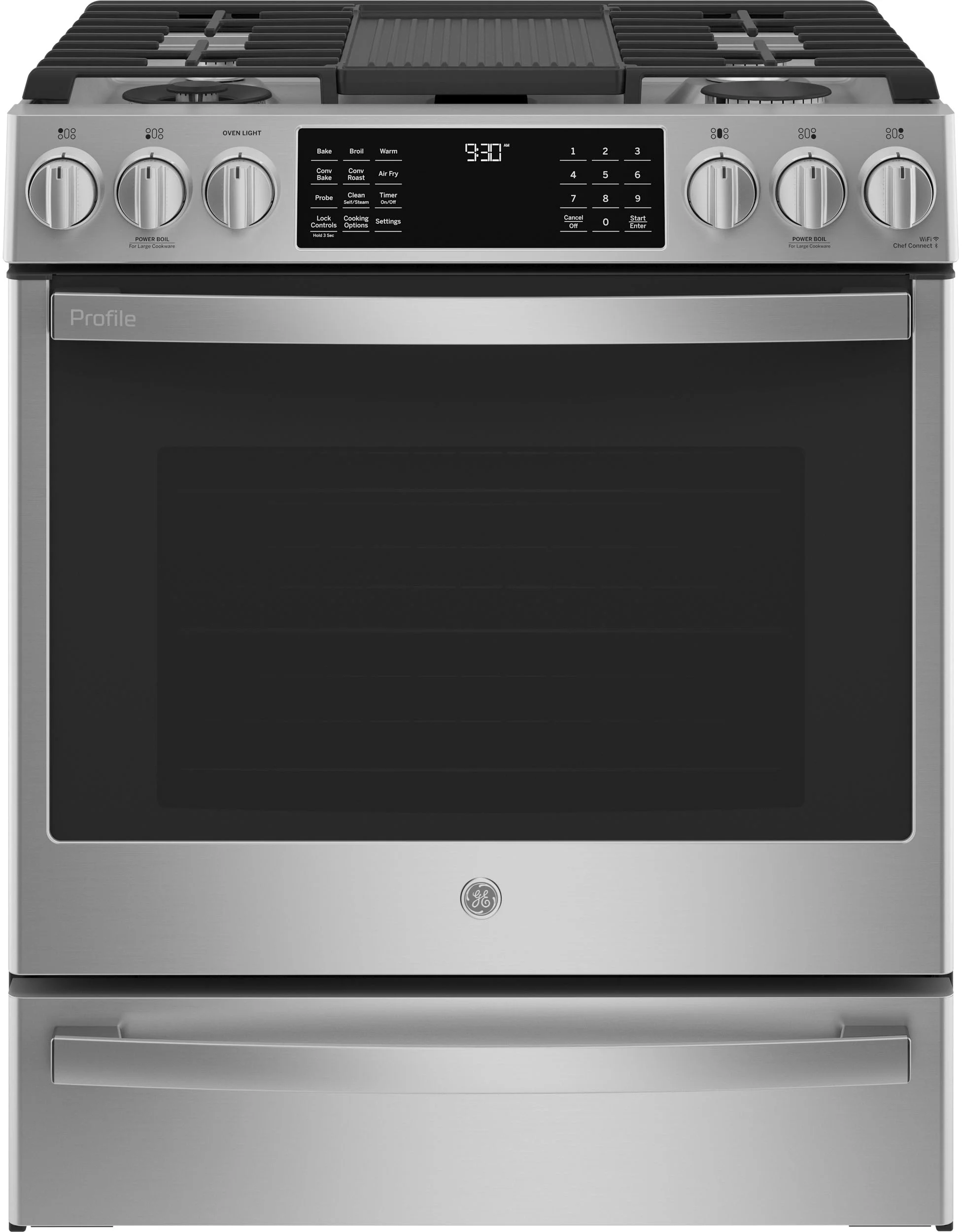 GE Profile P2S930YPFS 30 Inch Fingerprint Resistant Stainless Steel Slide-in Dual Fuel Range, in Fingerprint Resistant Stainless Steel