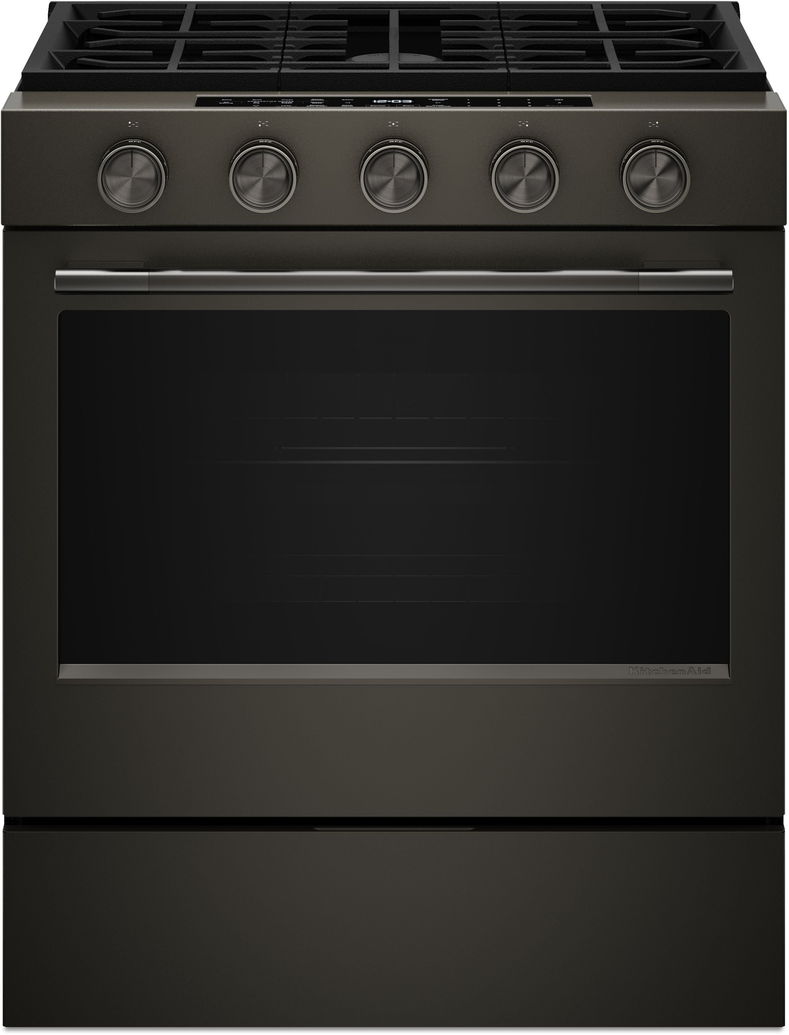 KitchenAid 5.0 Cu. Ft. Smart Slide-in Gas Range with Convection Cooking Modes and 2-in-1 Burner: Black Ore