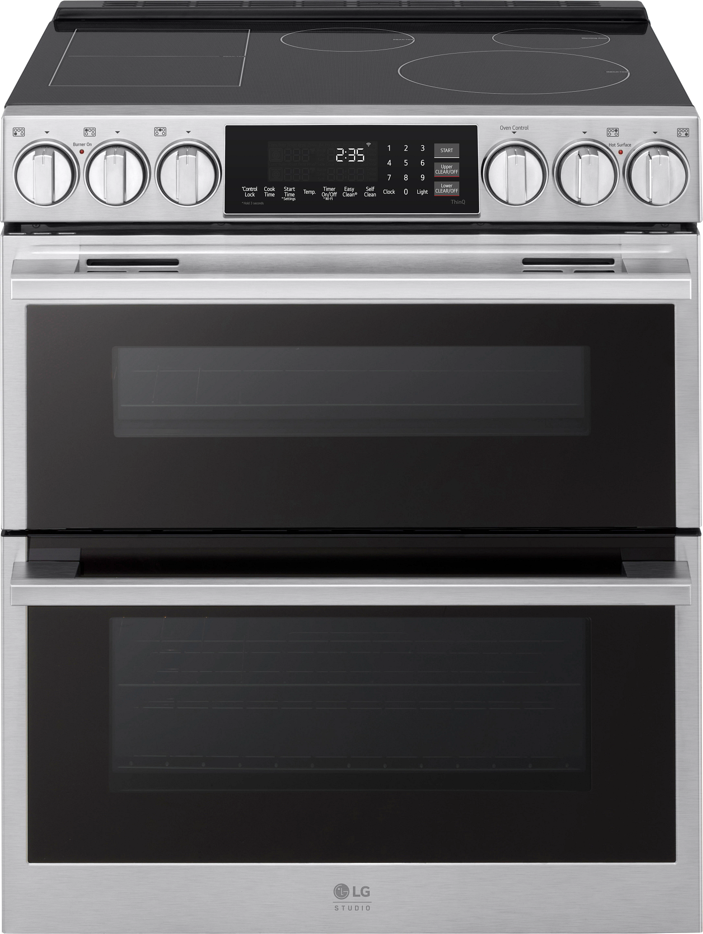 LG 30 Inch Slide-In Electric Smart Range with 7.3 cu. ft Total Capacity, Double Oven 4 Induction Elements, 1 Radiant Element, ProBake Convection®, Air Fry, , SmoothTouch™ Controls, Induction Cooktop w/ Flex Zone, and Energy Star Qualified️: Printproof Stainless Steel
