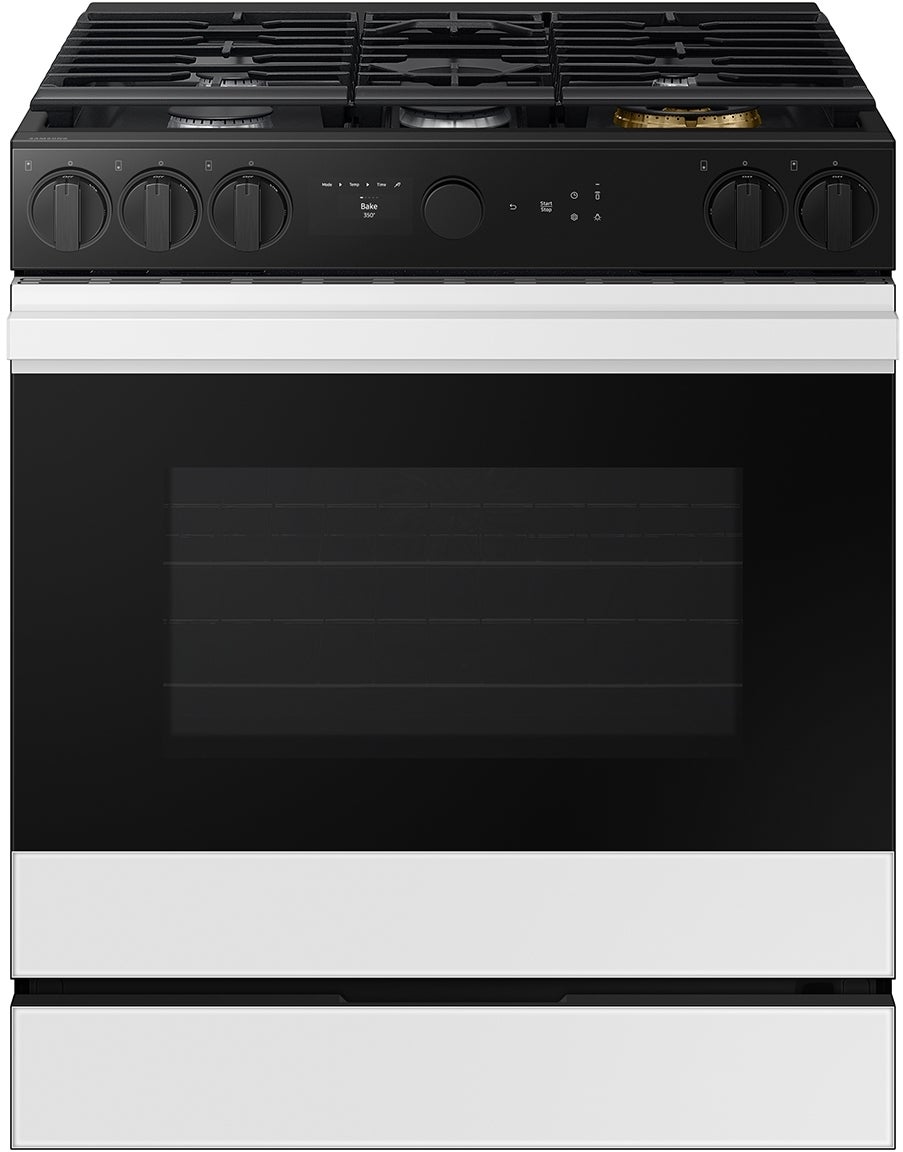 Samsung NSG6DB850012 6.0 Cubic Foot Gas Slide In Range Smart Dial Convection Self Clean White Glass