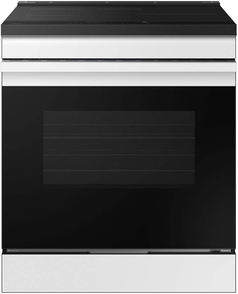 Samsung 6.3 Cubic Foot Induction Slide In Range Convection Self Clean Air Fry Bespoke: White Glass
