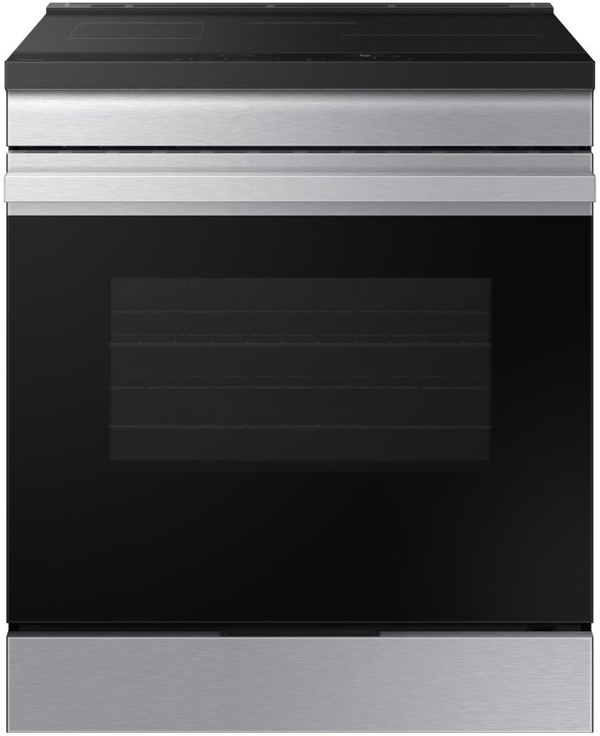 Samsung 30 Inch Slide-In Induction Smart Range with 4 Elements, 6.3 cu. ft. Oven Capacity, Sync Burner, Storage Drawer, Self & Steam Clean, Sabbath Mode, ADA Compliant and ENERGY STAR®: Stainless