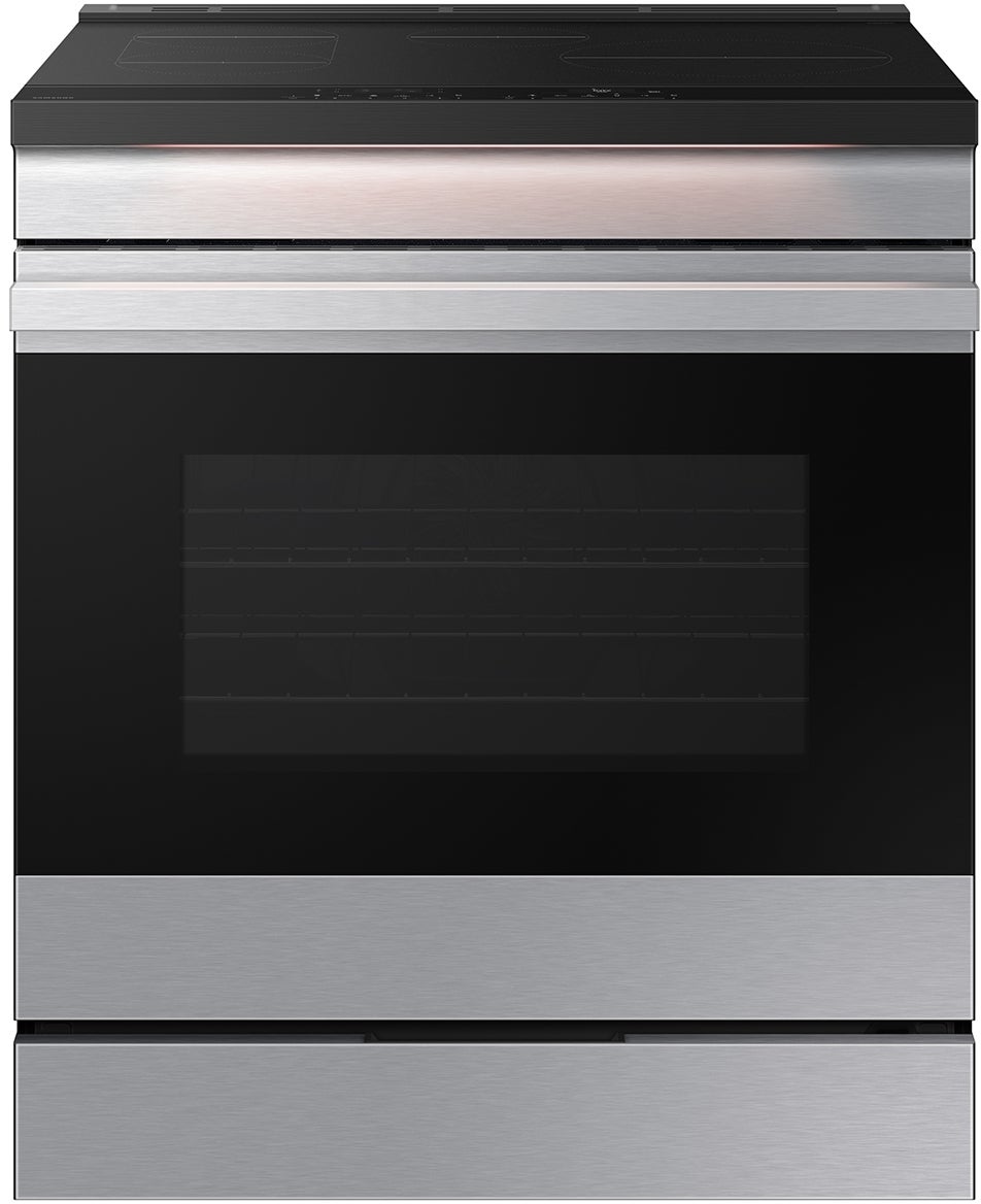 Samsung 30 Inch Smart Slide-In Induction Range with 4 Elements, 6.3 Cu. Ft. Oven Capacity, Oven Camera, Air Fry, Convection+, Ambient Edge Lighting™, Self & Steam Clean, Sabbath Mode, ADA Compliant and ENERGY STAR® Certified: Stainless Steel
