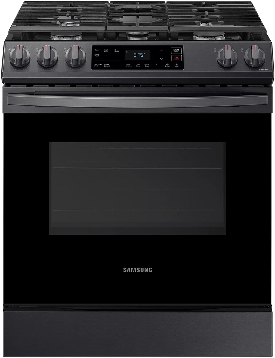 Samsung NX60T8111SG 30 Inch Fingerprint Resistant Black Stainless Steel Slide-in Gas Range