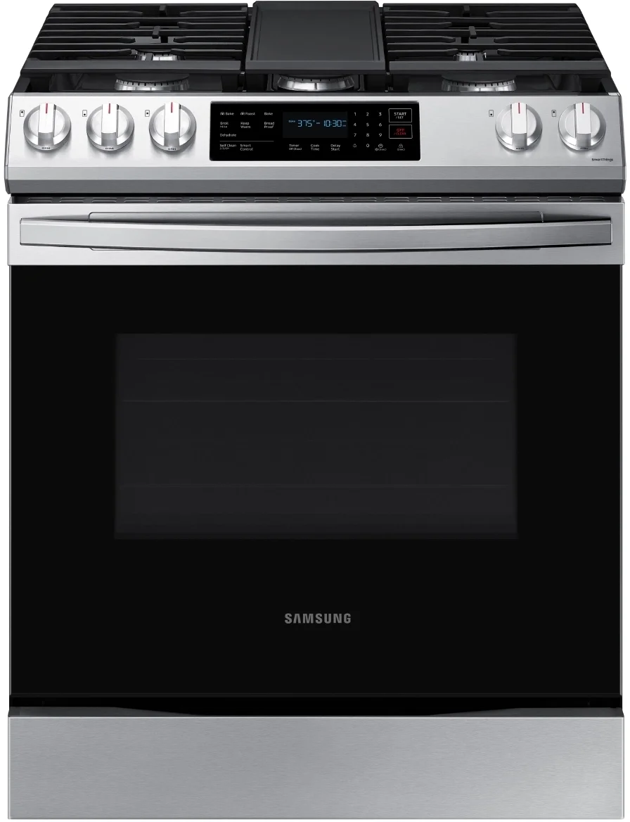 Samsung NX60T8311SS 30 Inch Fingerprint Resistant Stainless Steel Slide-in Gas Convection Range