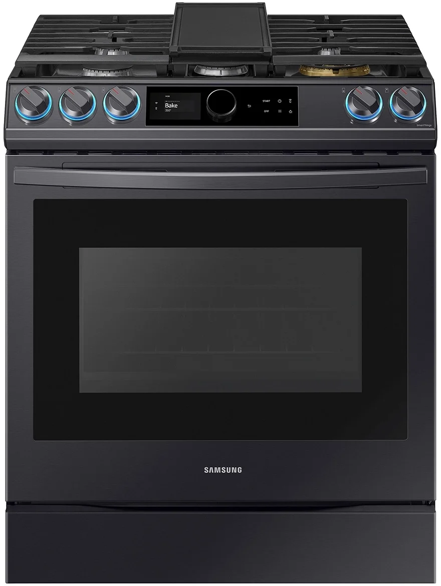 Samsung NX60T8711SG 30 Inch Fingerprint Resistant Black Stainless Steel Slide-in Gas Convection Range