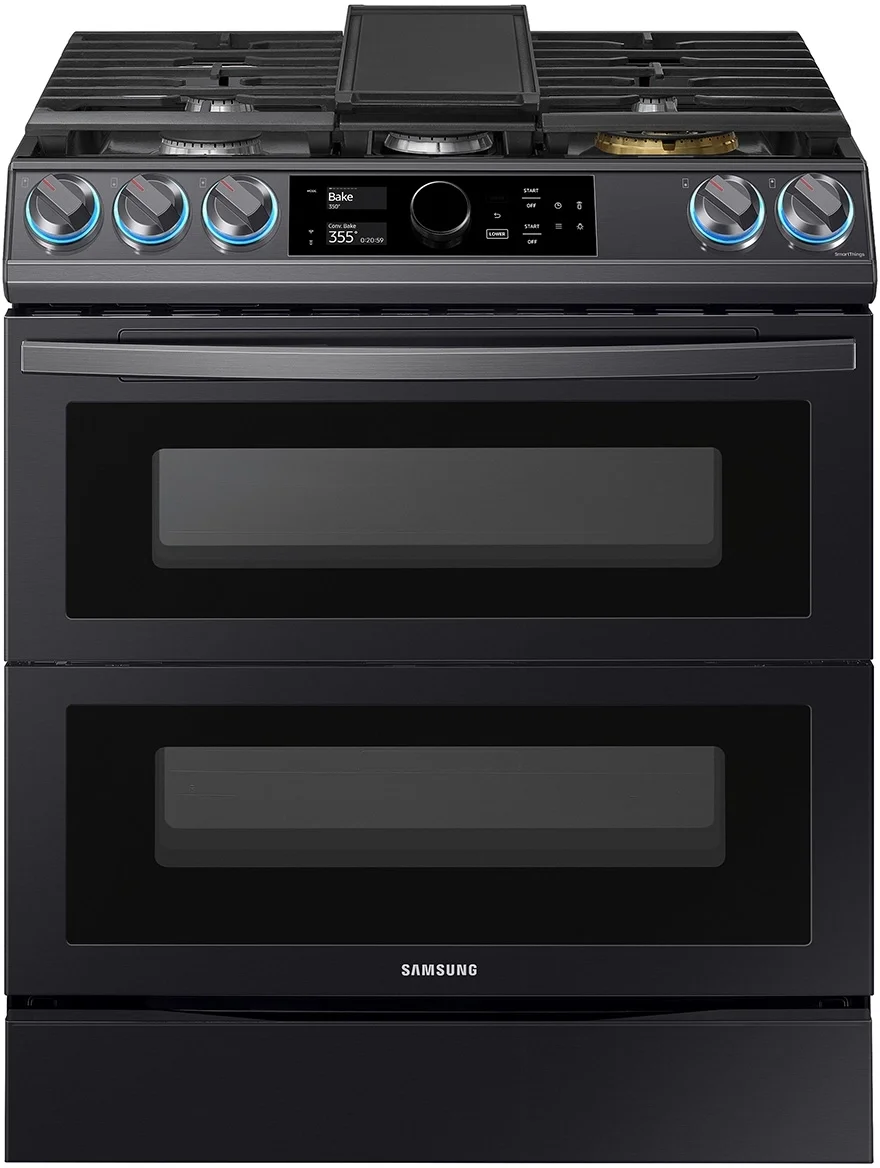 Samsung NX60T8751SG 30 Inch Fingerprint Resistant Black Stainless Steel Slide-in Gas Convection Range