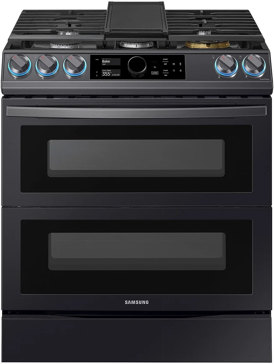 Samsung NY63T8751SG 30 Inch Fingerprint Resistant Black Stainless Steel Slide-in Dual Fuel Convection Range