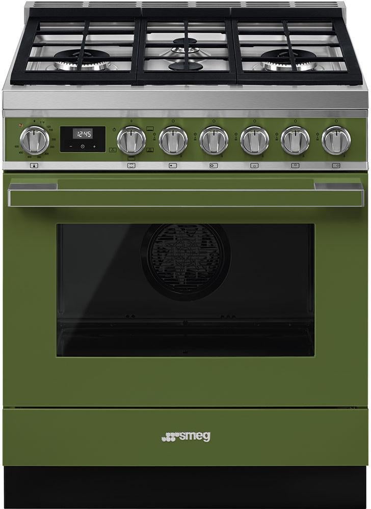 Smeg Portofino 30" Pro-Style Olive Green Natural Gas Sealed Burner Range - Convection