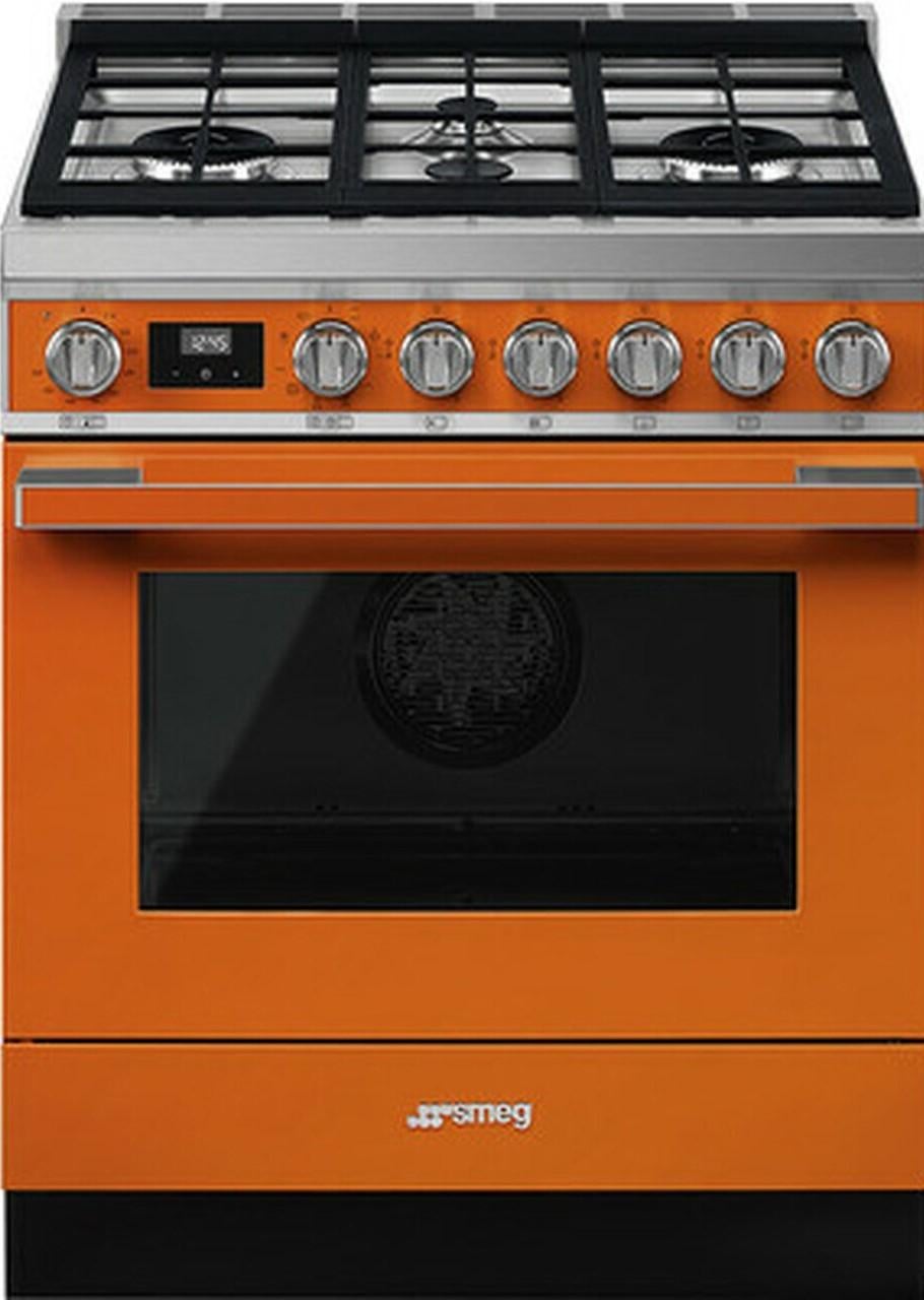 Smeg Portofino 30" Pro-Style Orange Natural Gas Sealed Burner Range - Convection