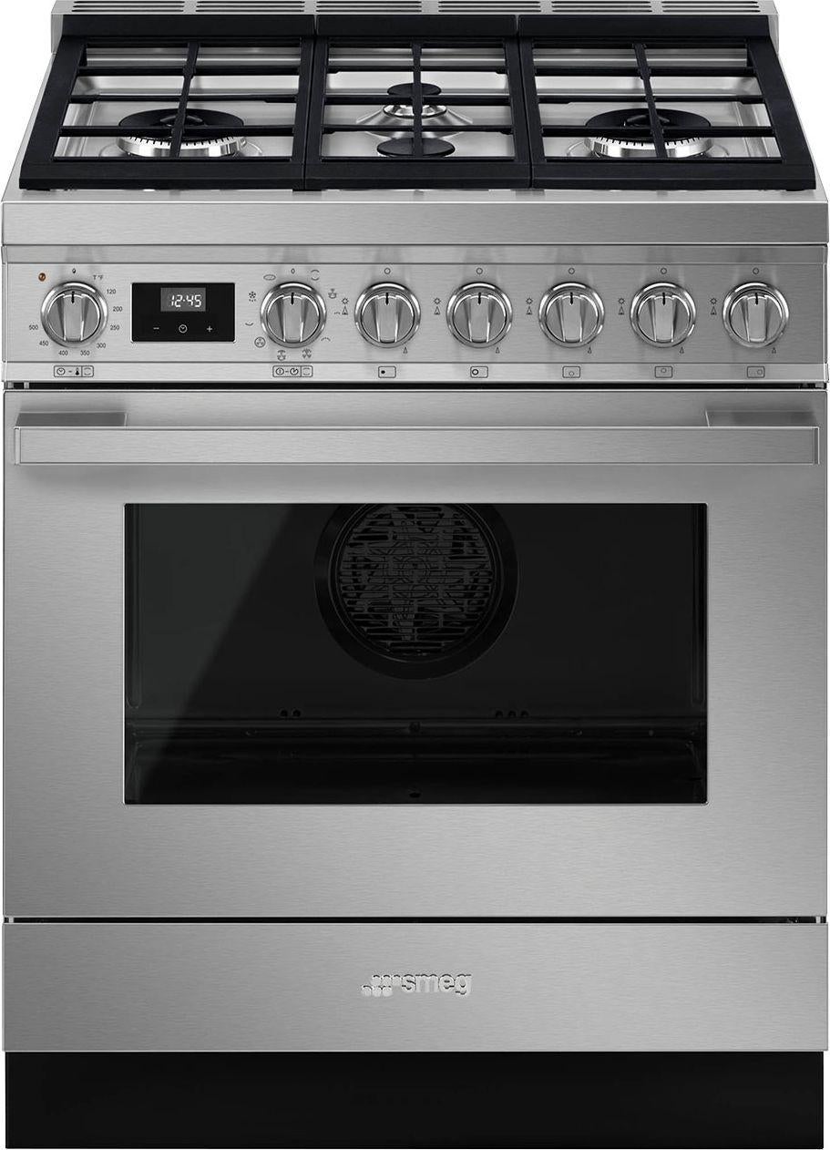 Smeg Portofino 30" Pro-Style Stainless Steel Natural Gas Sealed Burner Range - Convection