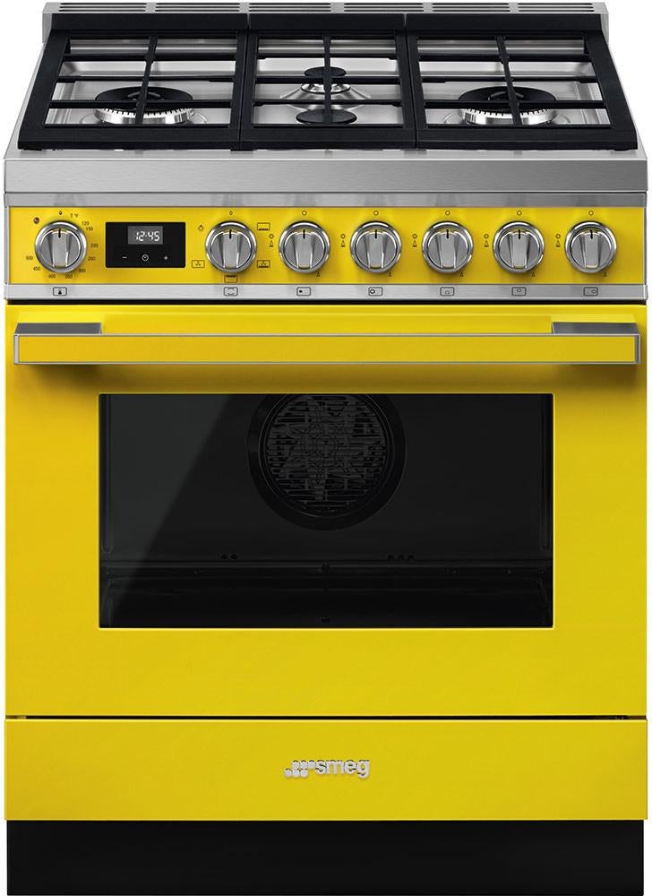 Smeg Portofino 30" Pro-Style Yellow Natural Gas Sealed Burner Range - Convection