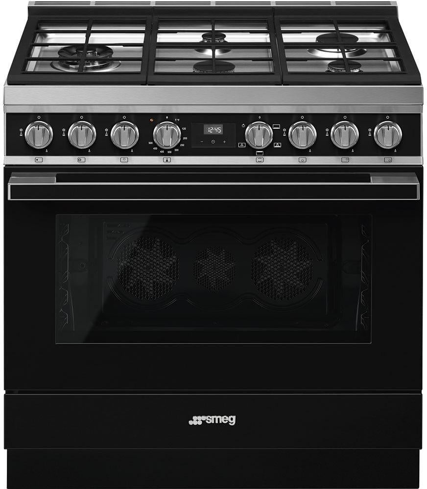 Smeg Portofino Pro-Style 36" Black Slide-In Natural Gas Sealed Burner Range - Convection